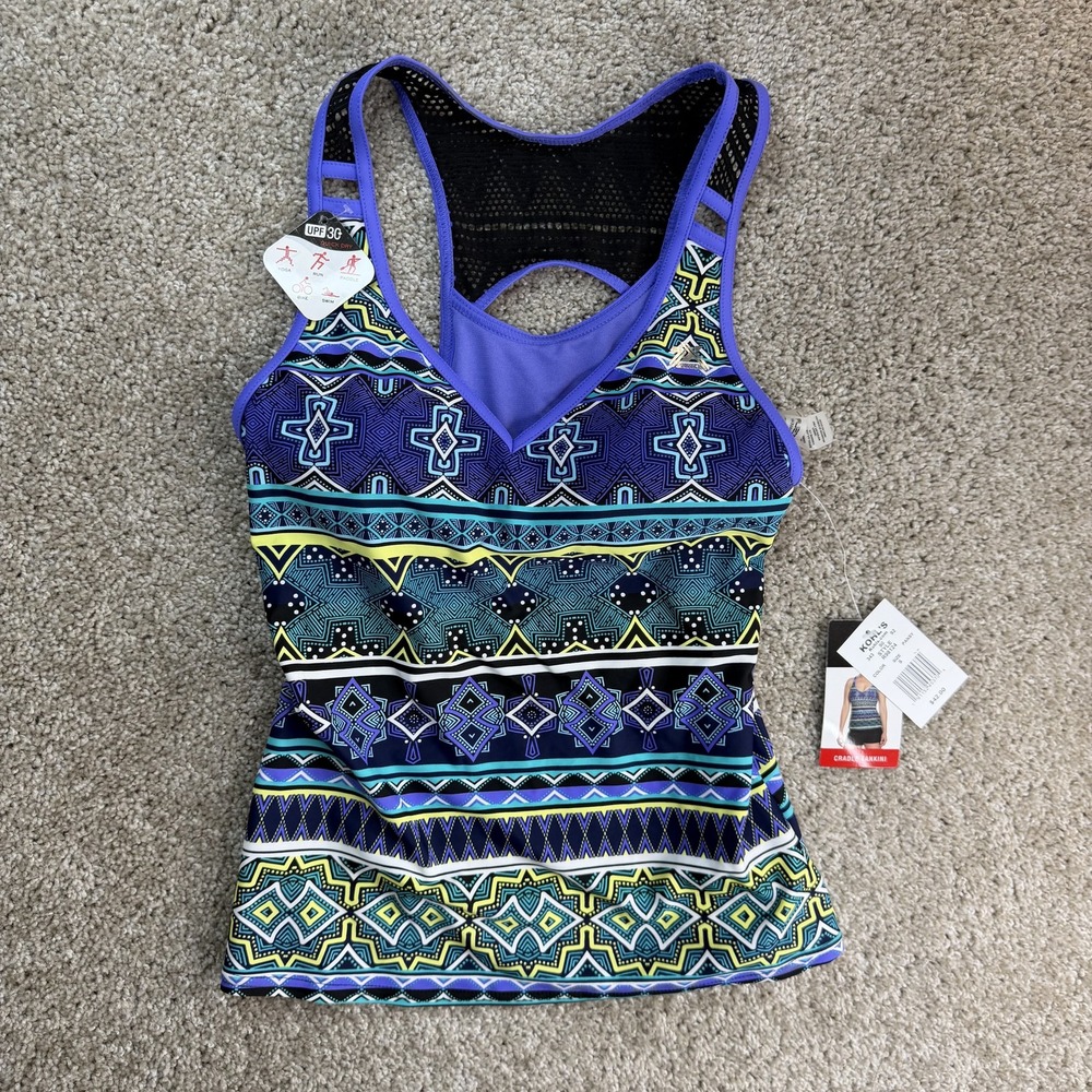 ZeroXposur Tankini Swim Top Womens Small Purple Geometric Racerback UPF 30